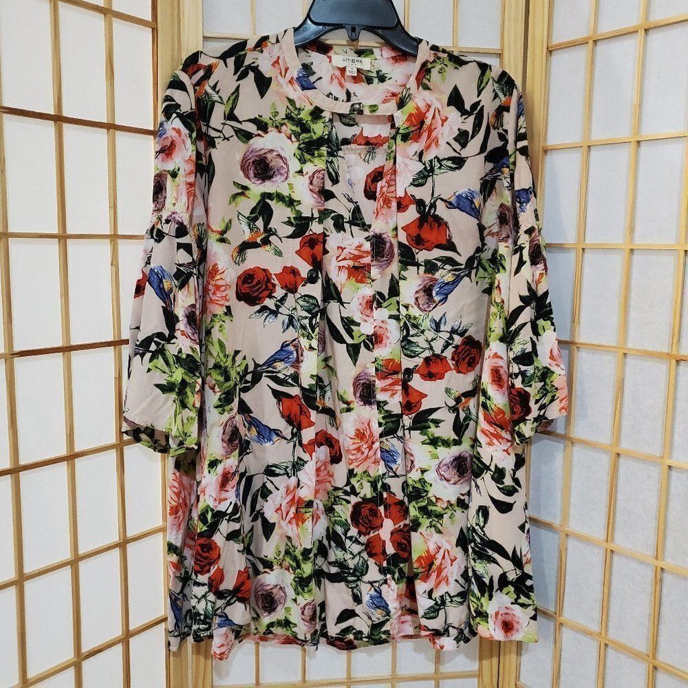Umgee Floral Bell Sleeve Blouse Sz S